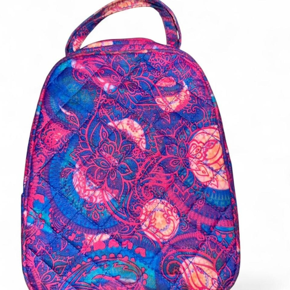 DANIELLE MORGAN VINTAGE LUNCH TOTOE KIT BAG PURPLE PINK PAISLEY - Picture 2 of 7